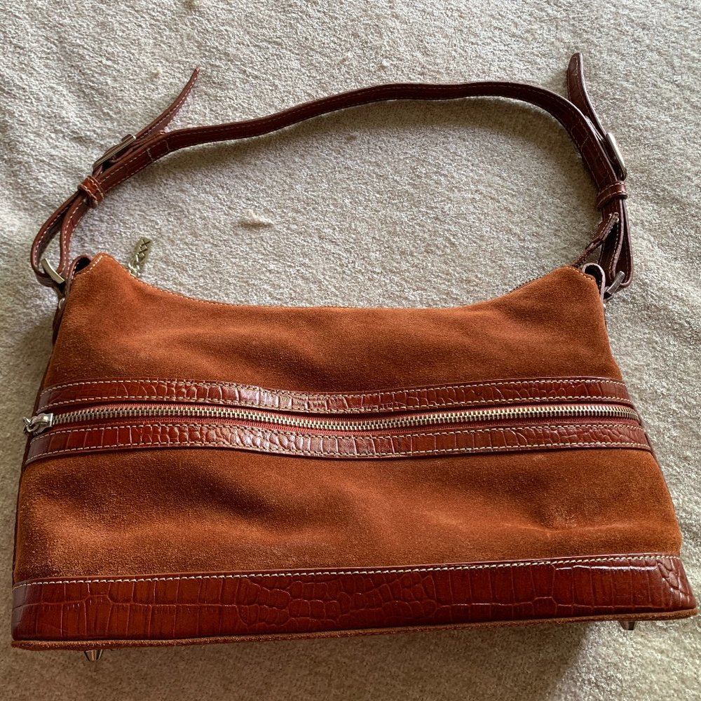 Maxx New York Brown Suede and Faux Alligator Purse